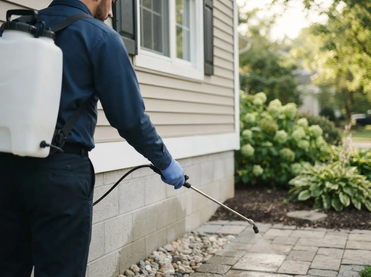 Pest control technician inspecting a home in Ellis, ID